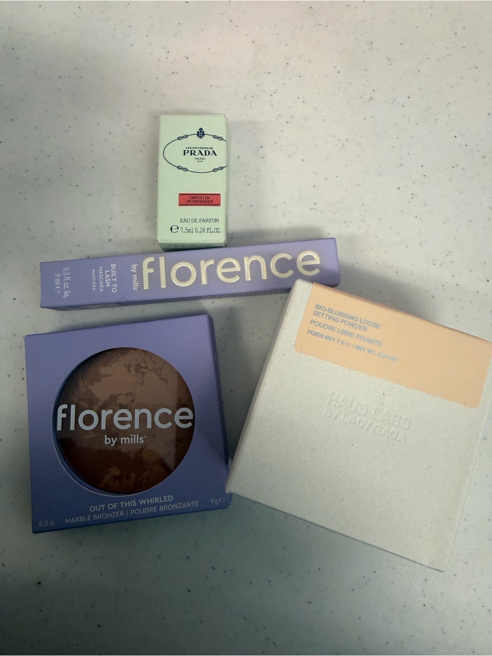 PRADA, FLORENCE BRONZER, HAUS LABS SETTING POWDER & FLORENCE MASCARA #5